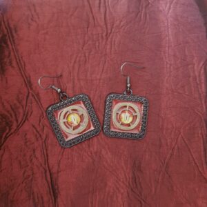 Boucles d'oreilles rouages, rouge/bronze 1