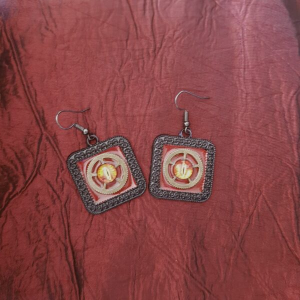 Boucles d'oreilles rouages, rouge/bronze 1