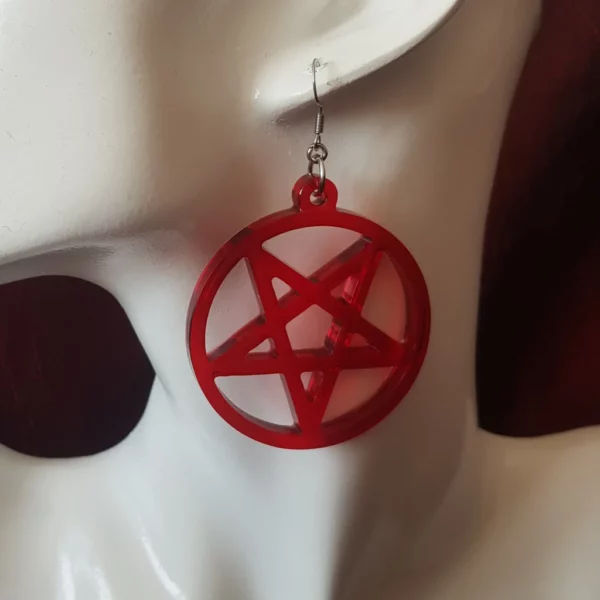 Boucles d'oreilles grand pentacle noir inversé – Image 4