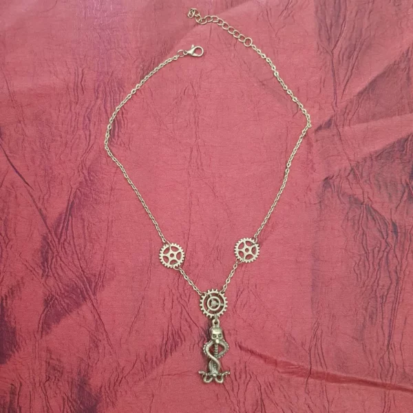 Collier caducé steampunk et engrenages