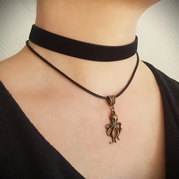 Collier choker à double rang Kraken, style steampunk pour femme