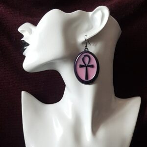 Boucles d'oreilles croix de Ankh rose et violette