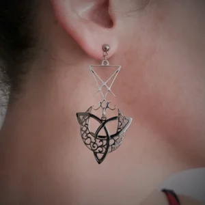 Boucles d'oreilles sigil de Lucifer, triquetra et lune