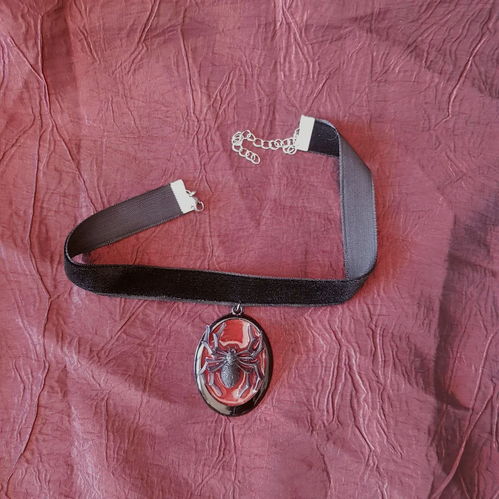 Collier Et Boucles D'oreilles Araignées Gothiques - Set 3 Pièces Noir/rouge, Choker Réglable, Pour Halloween, Cosplay, Style Goth