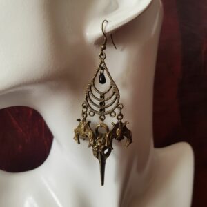 Boucles d'oreilles crâne de corbeau et chauve-souris, style gothique baroque