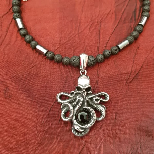 Collier Kraken pour homme, en lave et hématite