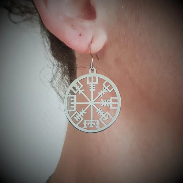 Boucles d'oreilles Vegvisir, boussole viking runique