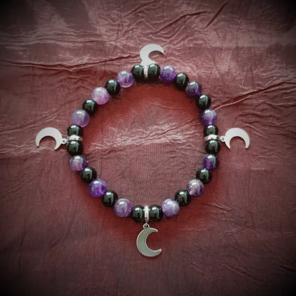 Bracelet croissants de lune, en améthyste et onyx