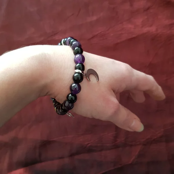 Bracelet croissants de lune, en améthyste et onyx