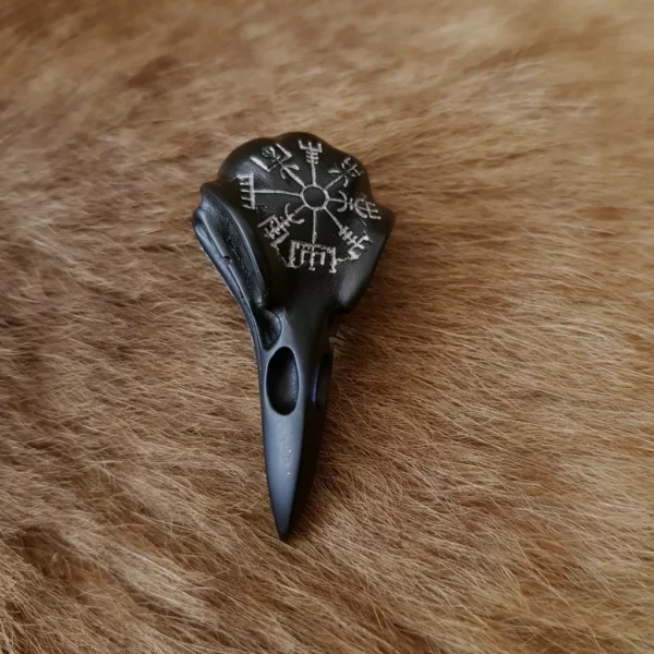 Broche viking crâne de corbeau et Vegvisir