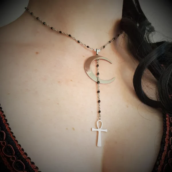 Collier lune et croix de Ankh