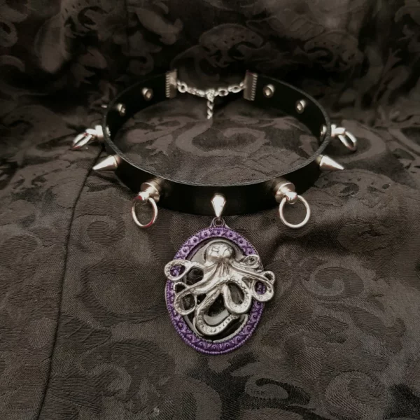 Collier en cuir Kraken avec rivets, style gothique /steampunk