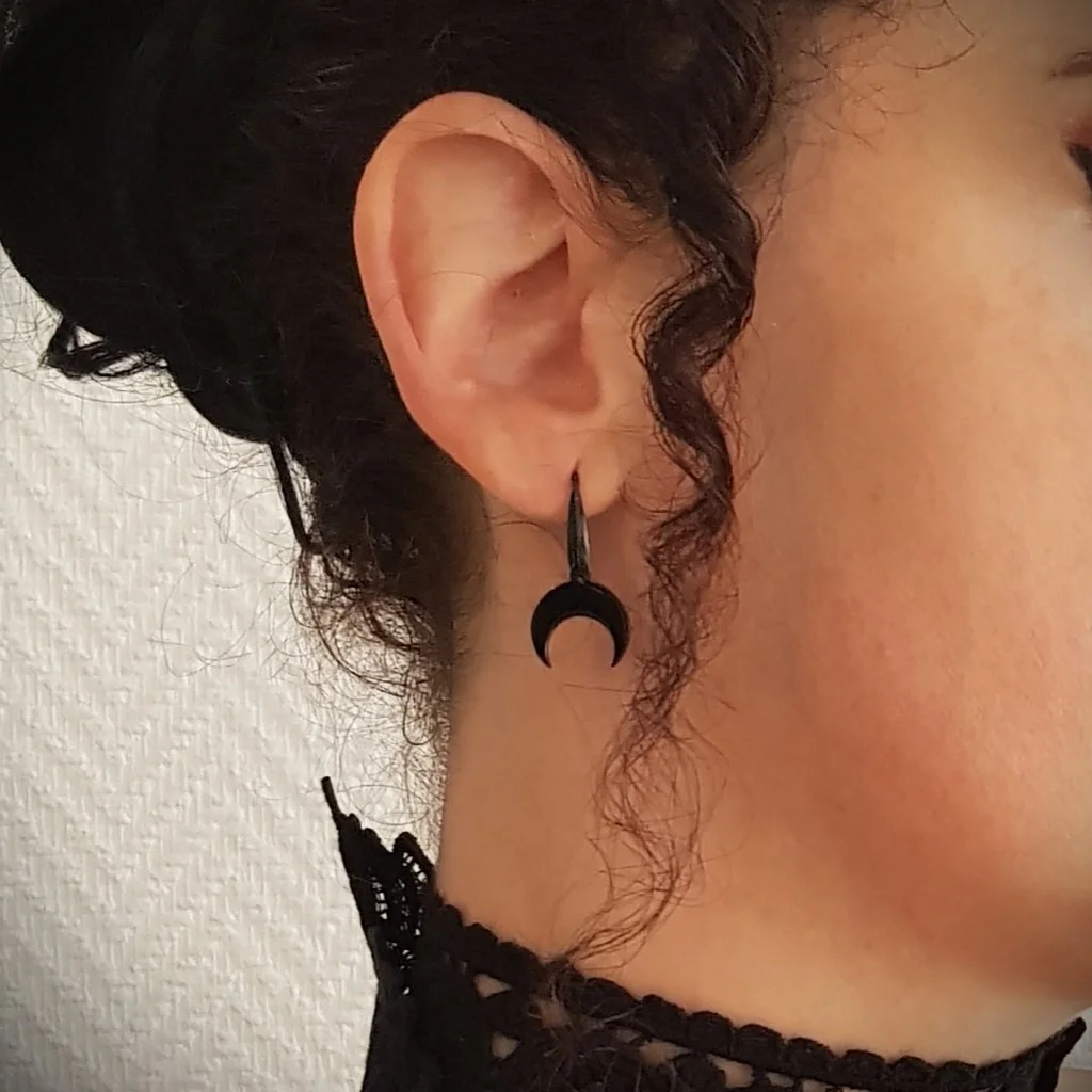 Boucles d'oreilles lune noire, en acier inoxydable