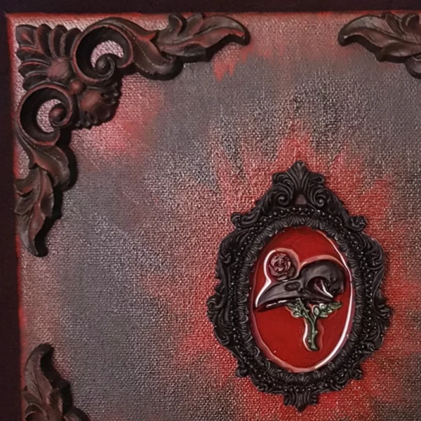 Cadre 3D gothique le corbeau et sa rose