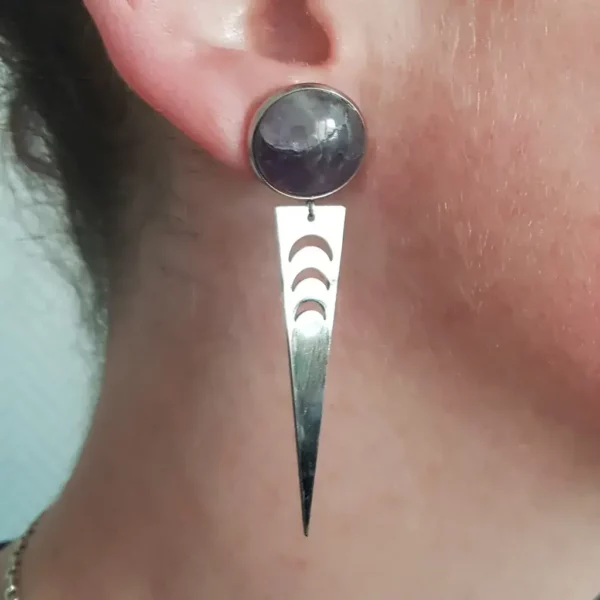 Boucles d'oreilles lune et améthyste – Image 3