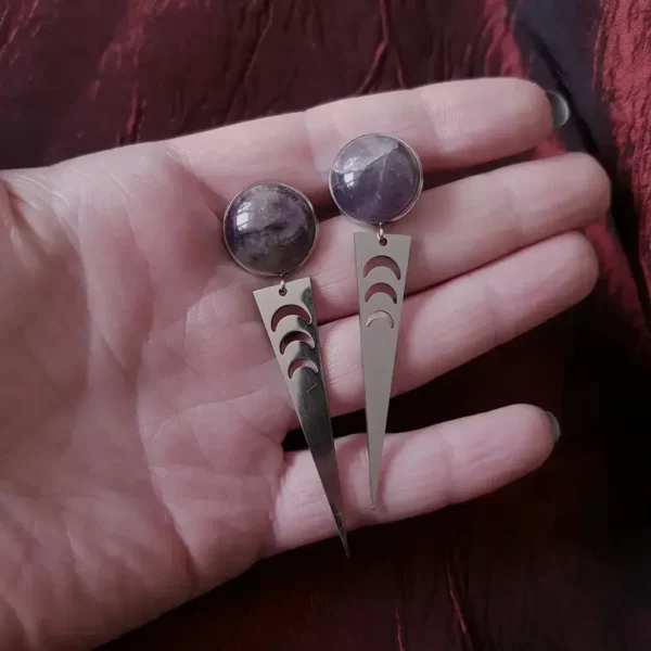 Boucles d'oreilles lune et améthyste – Image 2