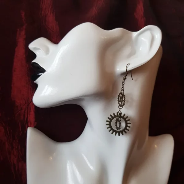 Boucles d'oreilles clé et engrenage steampunk – Image 3