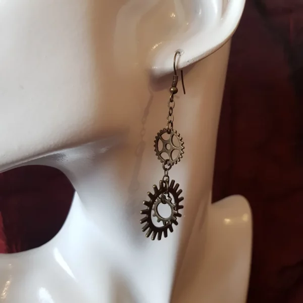 Boucles d'oreilles clé et engrenage steampunk – Image 2