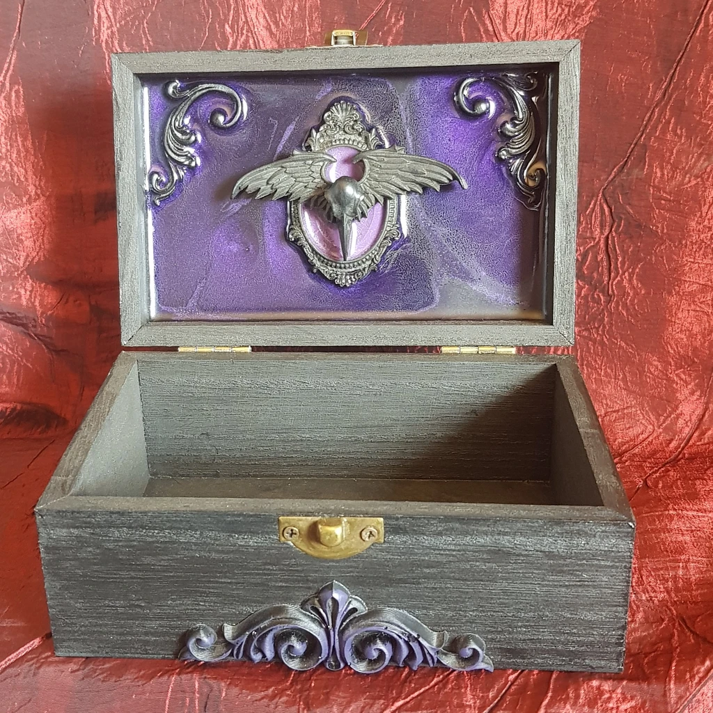 Boîte en bois décorée witchy cristaux violet – Image 2